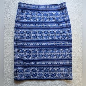 Lauren Ralph Lauren Skirt Cotton Linen Fair Isle Knit Nordic Womens M Blue
